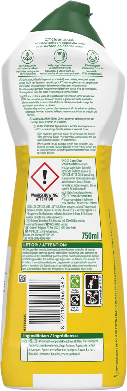 Cif Crème Citroen met Microkristallen – Reinigingscrème 750 ml