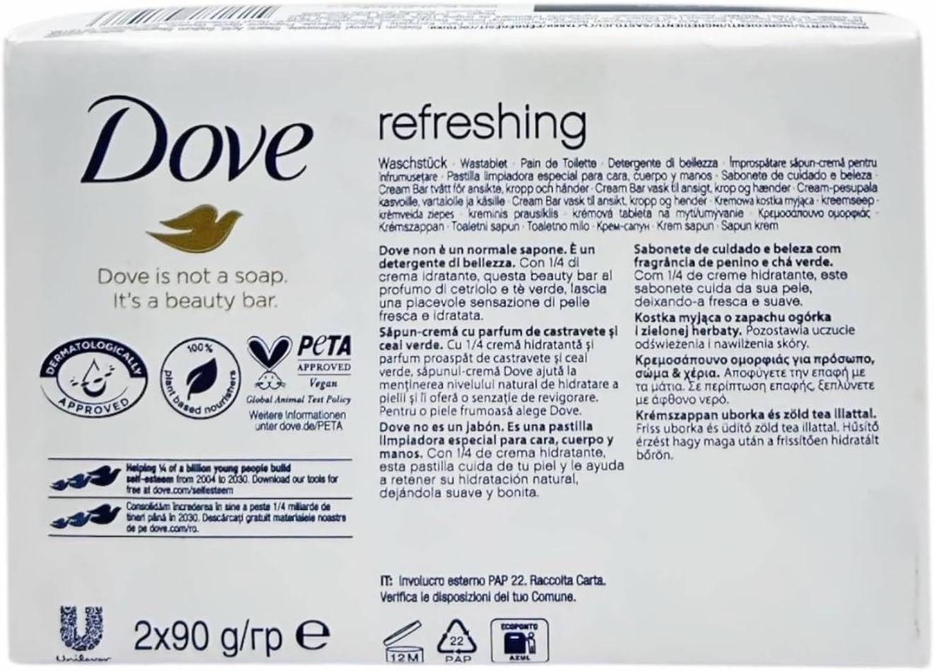 Dove Refreshing Beauty Cream Bar With Cucumber And Green Tea Scent - 2 X 90 Grams