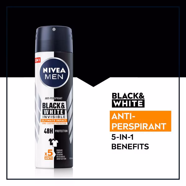 NIVEA MEN Deospray 150 ml – Invisible Black & White Ultimate Impact