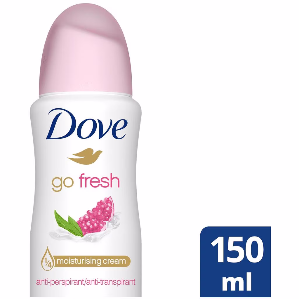 Dove Deospray 150 ml.	Go Fresh Granaatappel