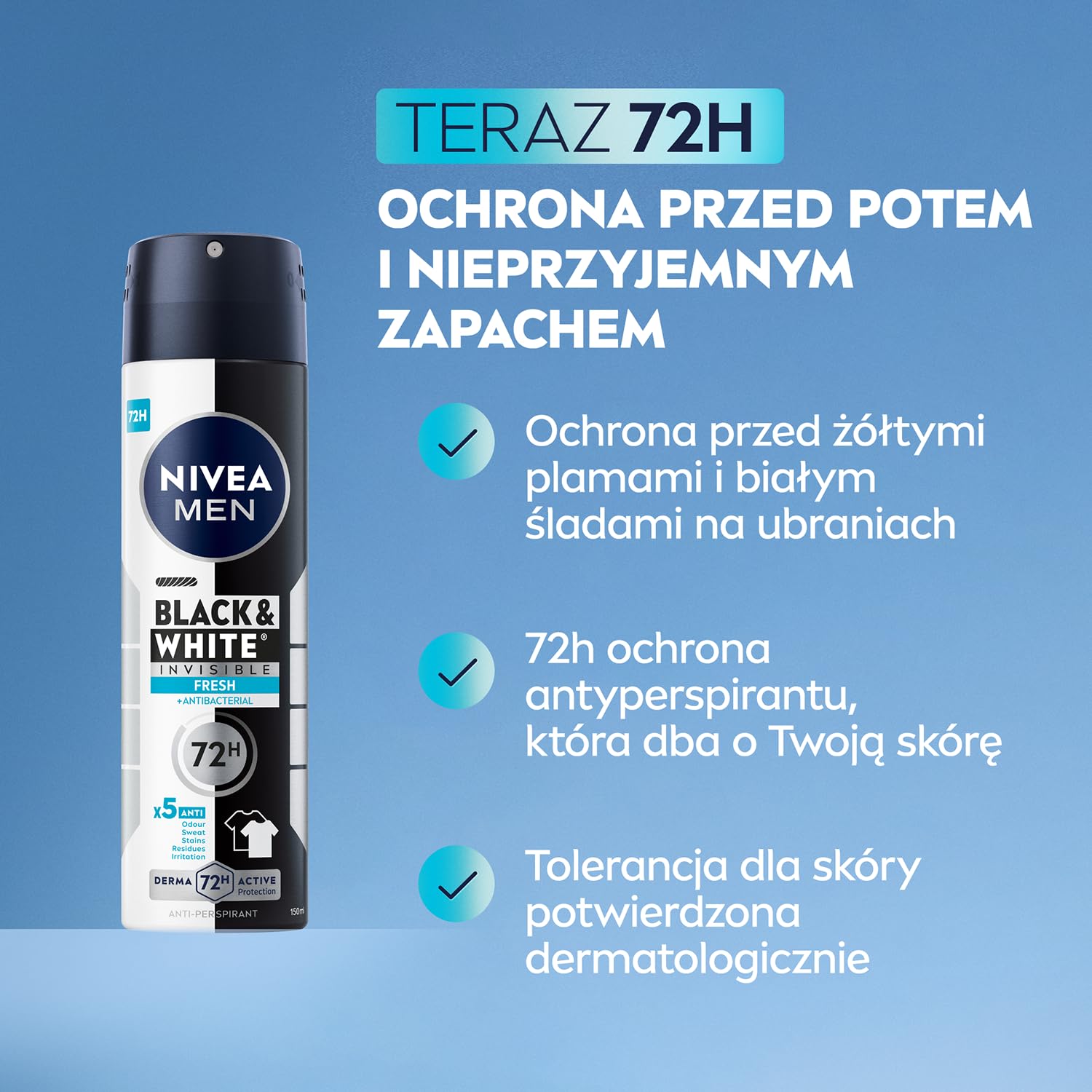 Nivea Deospray 150 ml. MEN	Invisible Black & White Fresh 72h