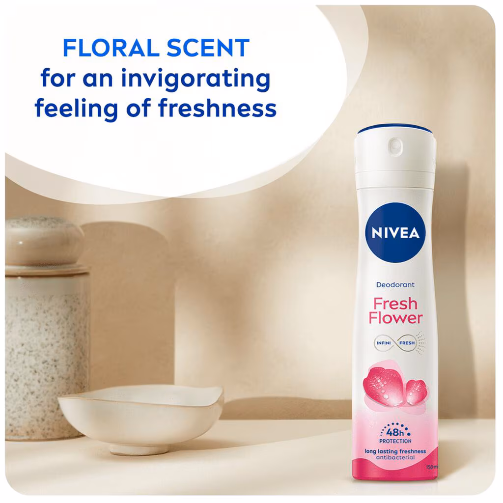 Nivea Deospray 150 ml.	Fresh Flower 0%