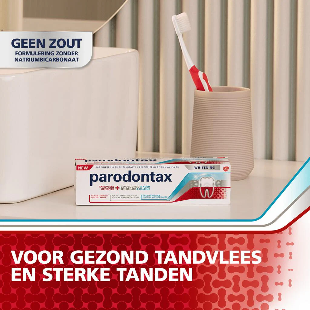 Parodontax Tandpasta 75 ml.	Tandvlees+Gevoeligh.+Adem Whitening