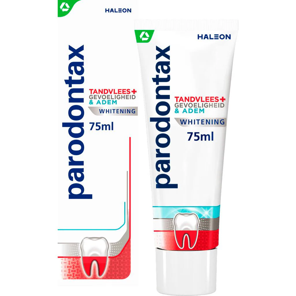 Parodontax Tandpasta 75 ml.	Tandvlees+Gevoeligh.+Adem Whitening