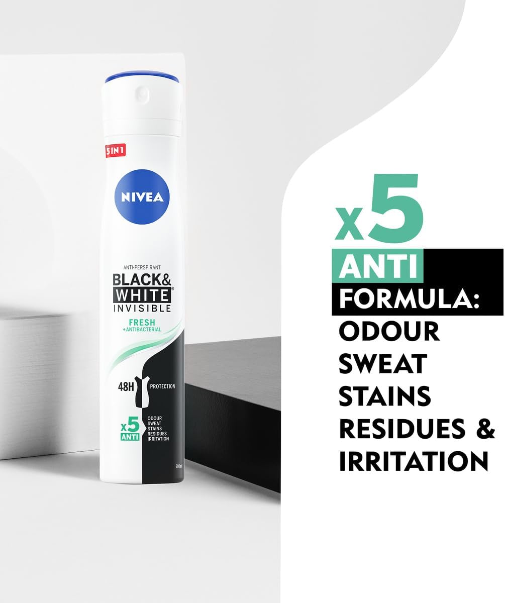 Nivea Deospray 200 ml.Invisible Black&White Active+Antibact.