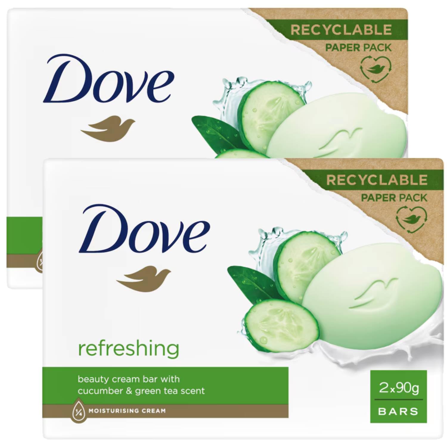 Dove Refreshing Beauty Cream Bar With Cucumber And Green Tea Scent - 2 X 90 Grams