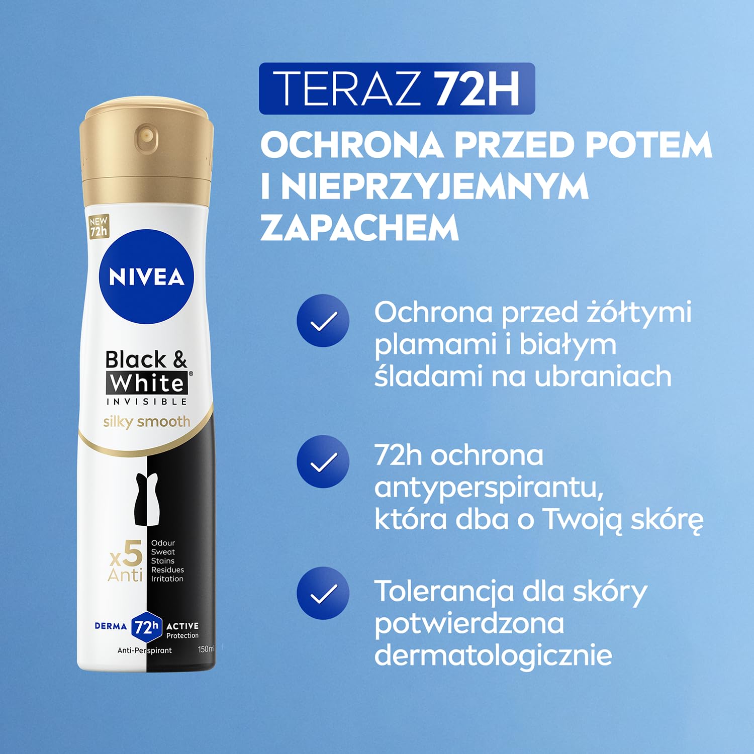 Nivea Deospray 150 ml.	Invisible Black&White Silky Smooth 72h