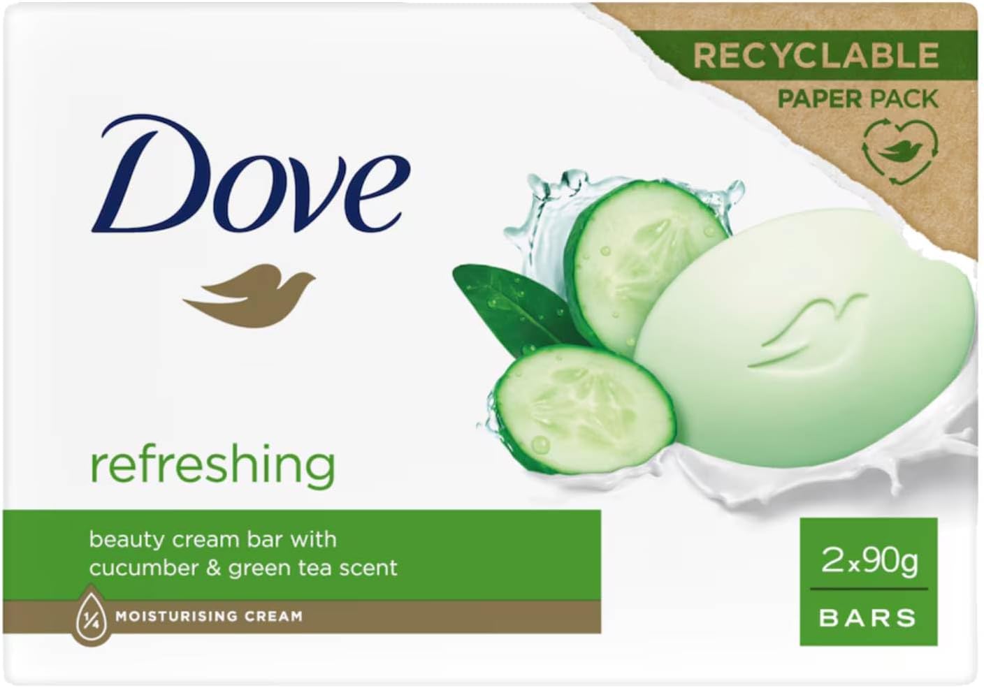Dove Refreshing Beauty Cream Bar With Cucumber And Green Tea Scent - 2 X 90 Grams