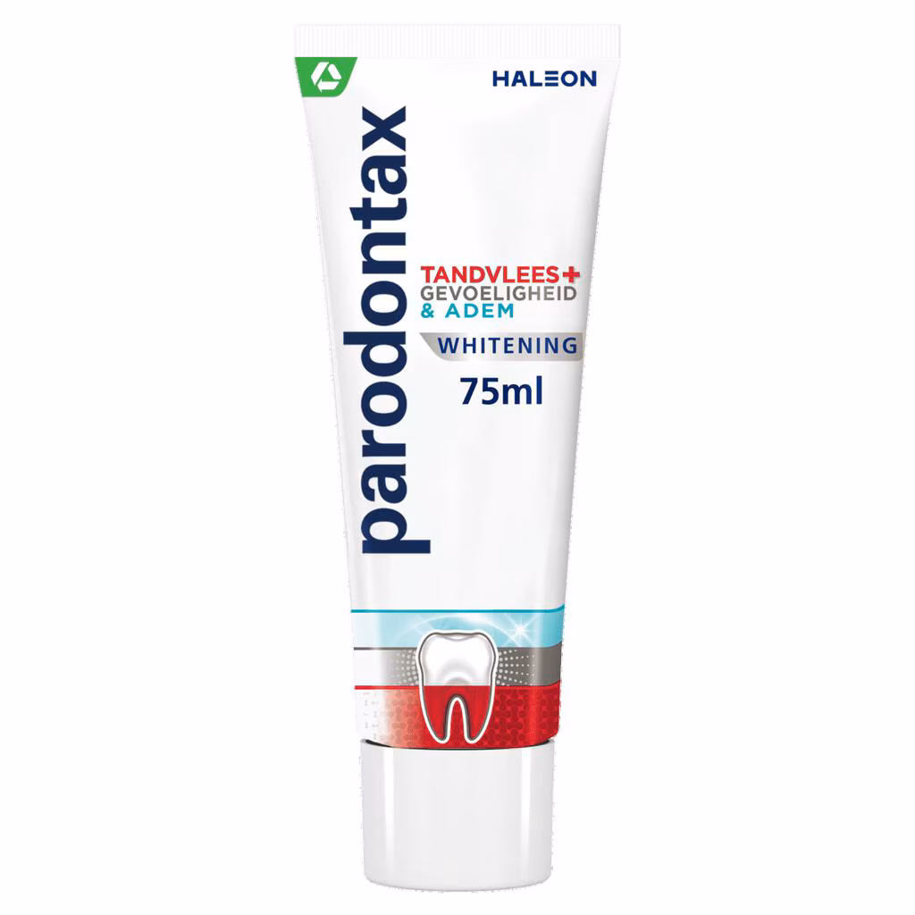 Parodontax Tandpasta 75 ml.	Tandvlees+Gevoeligh.+Adem Whitening